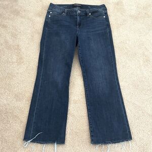 Liverpool The Crop Flare Jean Sz 6/28 Blue Raw Hem Stretch